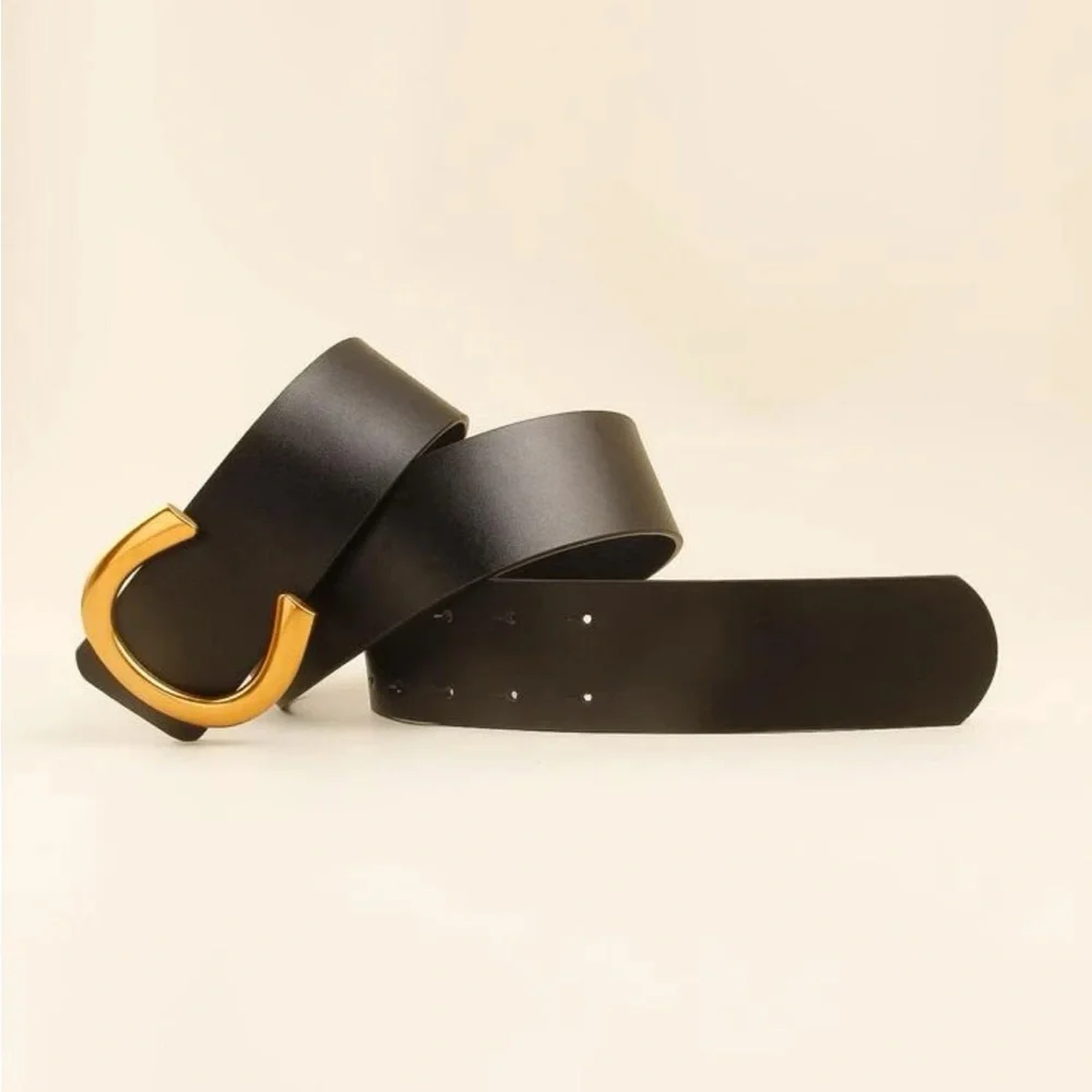 Luxe black high waist gold buckle belt